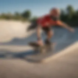 Dynamic illustration of a zoomies deck in action on a skate park ramp