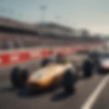 A vintage photograph capturing a historic moment from early US Grand Prix events.