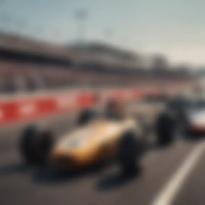 A vintage photograph capturing a historic moment from early US Grand Prix events.