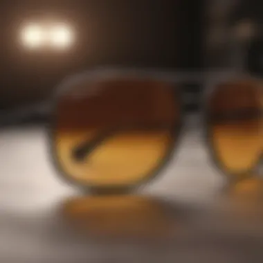 Close-up of sunglasses providing UV protection.