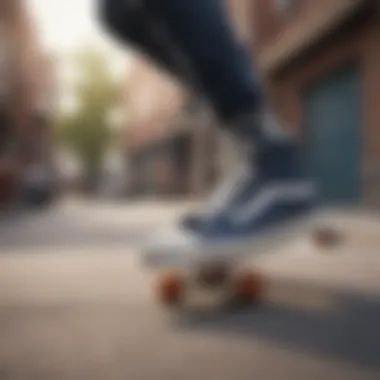 Skateboarder wearing Vans shoes in action