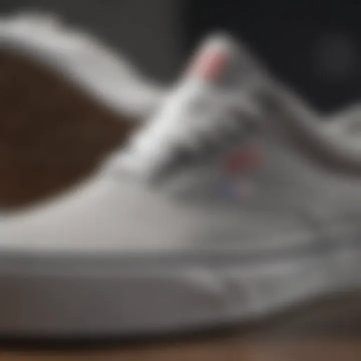 A close-up view of Vans Dove Grey footwear highlighting its design details.