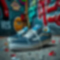 A stylish pair of Vans shoes surrounded by vibrant urban art