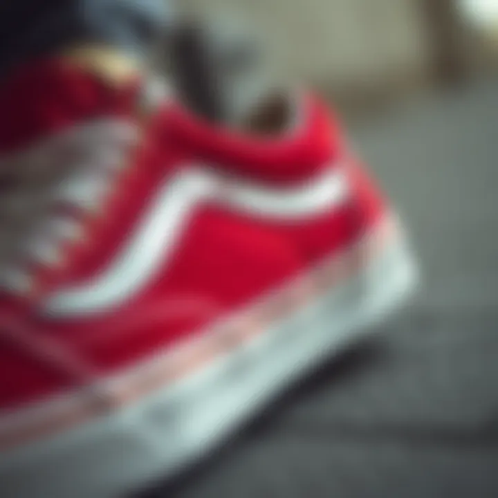 Detailed Craftsmanship of the Racing Red Sneaker Close-up of the Vans Old Skool Racing Red sneaker highlighting its craftsmanship and materials.