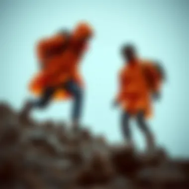 Dynamic adventurers exploring rugged terrain in Vans raincoats