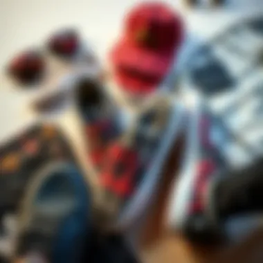 Flat Lay of Plaid Slip-Ons and Streetwear A stylish flat lay of plaid Vans slip-ons paired with trendy streetwear attire.
