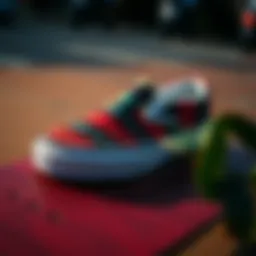 Vans slip-ons showcasing a vibrant plaid pattern on a skateboard deck.