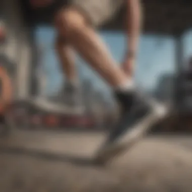 Vans Strap Shoes in Action Athlete performing a trick while wearing Vans strap shoes in an extreme sports setting