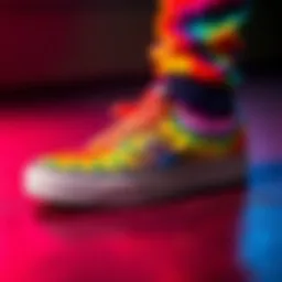 Colorful tie dye pattern on footwear