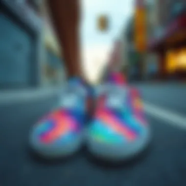 Fashionable display of Vans tie dye shoes on a street