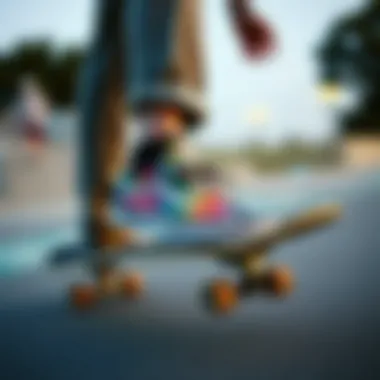 Individual wearing Vans tie dye shoes while skateboarding