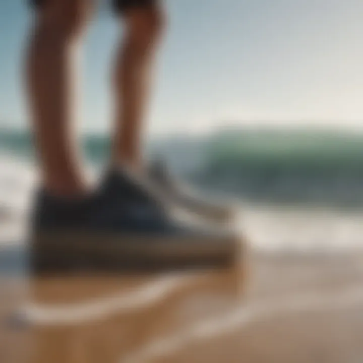 A group of surfers wearing Vans Wave shoes on the beach, illustrating their cultural significance.