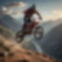 A breathtaking view of a mountain biker soaring through the air, showcasing the thrill of extreme sports.