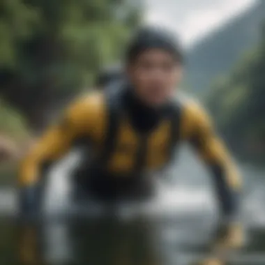 Performance in Diverse Water Conditions Athlete performing in diverse water conditions wearing specialized gear