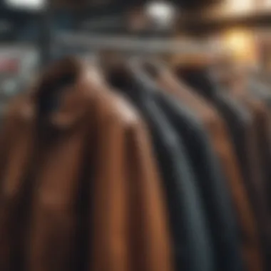 Vintage jackets hanging in a thrift store