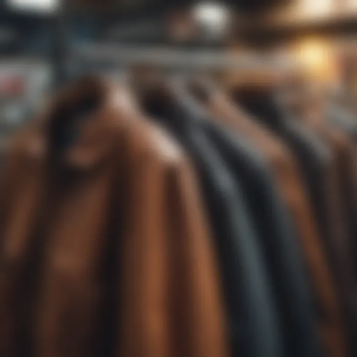 Vintage jackets hanging in a thrift store