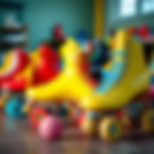 Diverse selection of colorful roller skates displayed