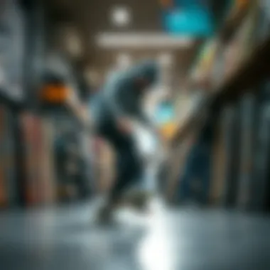 Skateboarder testing a board at a shop