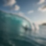 A breathtaking view of surfers riding the waves at a popular Maldives surf spot