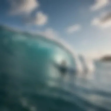 A breathtaking view of surfers riding the waves at a popular Maldives surf spot