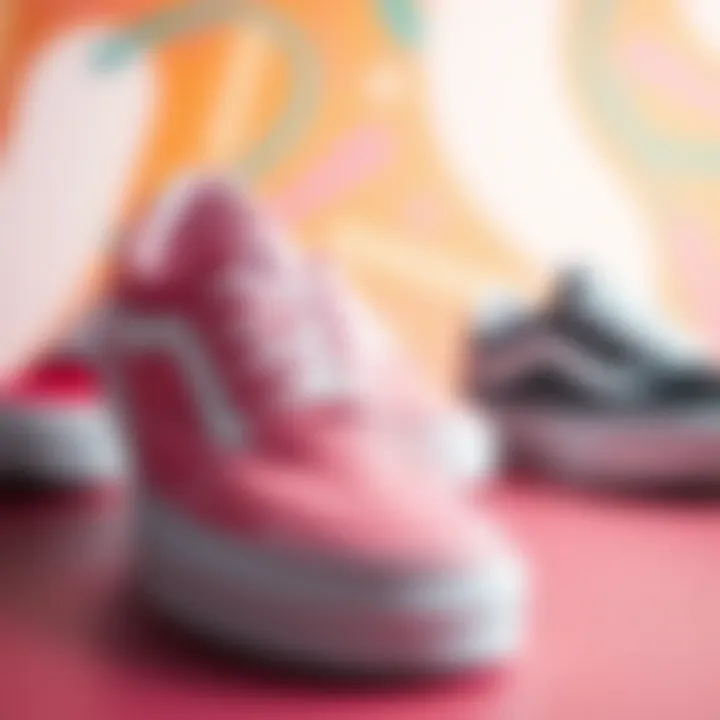 Stylish Showcase of Pink and White Vans Stylish pink and white Vans showcased on a vibrant background
