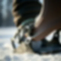 Close-up view of XS snowboard binding components