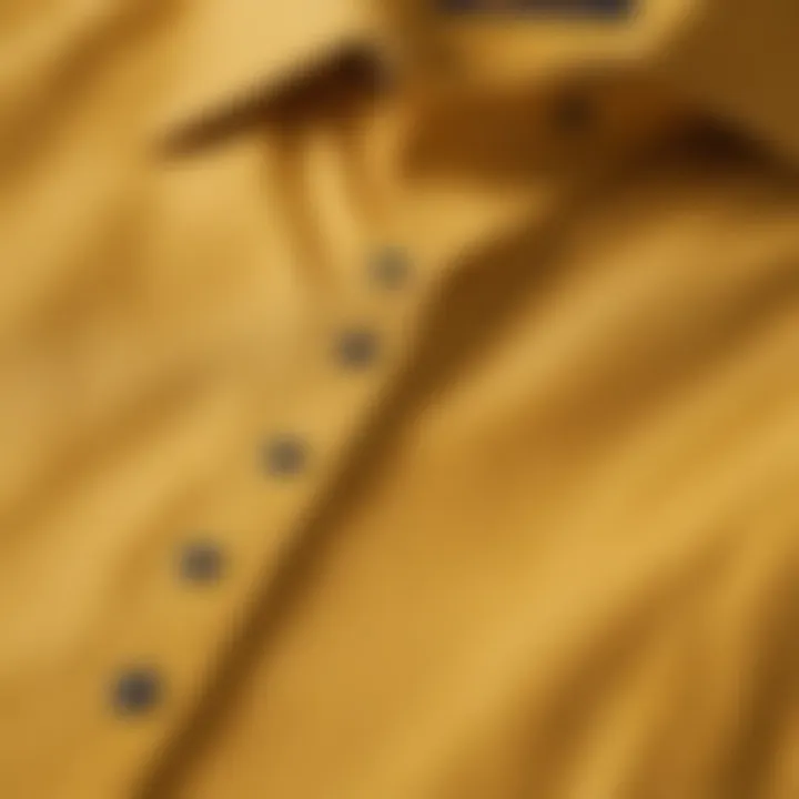 A close-up of the fabric texture of a modern yellow Dickies shirt.