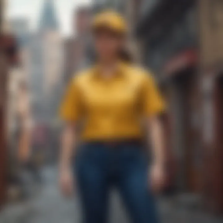 An athlete wearing a yellow Dickies shirt while engaging in a thrilling sport.