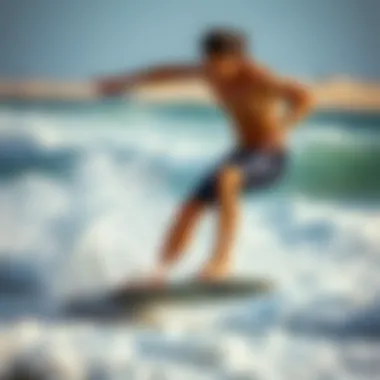 Tricks with Zap Pro Skimboard Skimboarder performing tricks on a Zap Pro skimboard at the beach